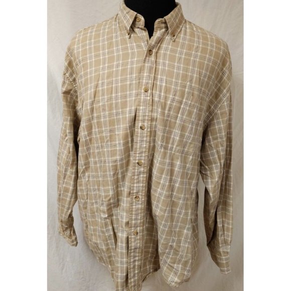 Eddie Bauer Mens XL Beige Stripe Long Sleeve Button Down Flannel Shirt - Picture 1 of 10